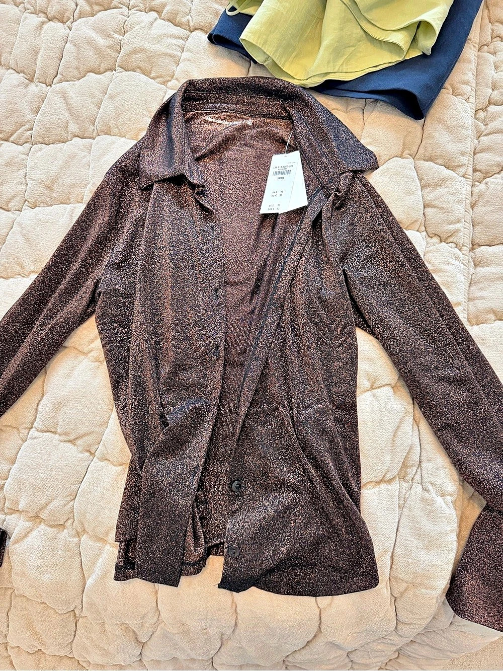 Abercrombie & Fitch Metallic Shimmer Button-Front Blouse Brown & Black Small